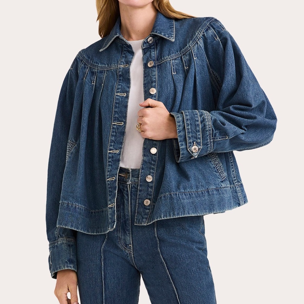 NWT! Merlette Easton Pleated Denim Jacket, Size S!